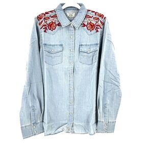 Kimes Ranch Nashville Cowgirl Pearl Snap Shirt Womens XXL Floral Embroidered NEW